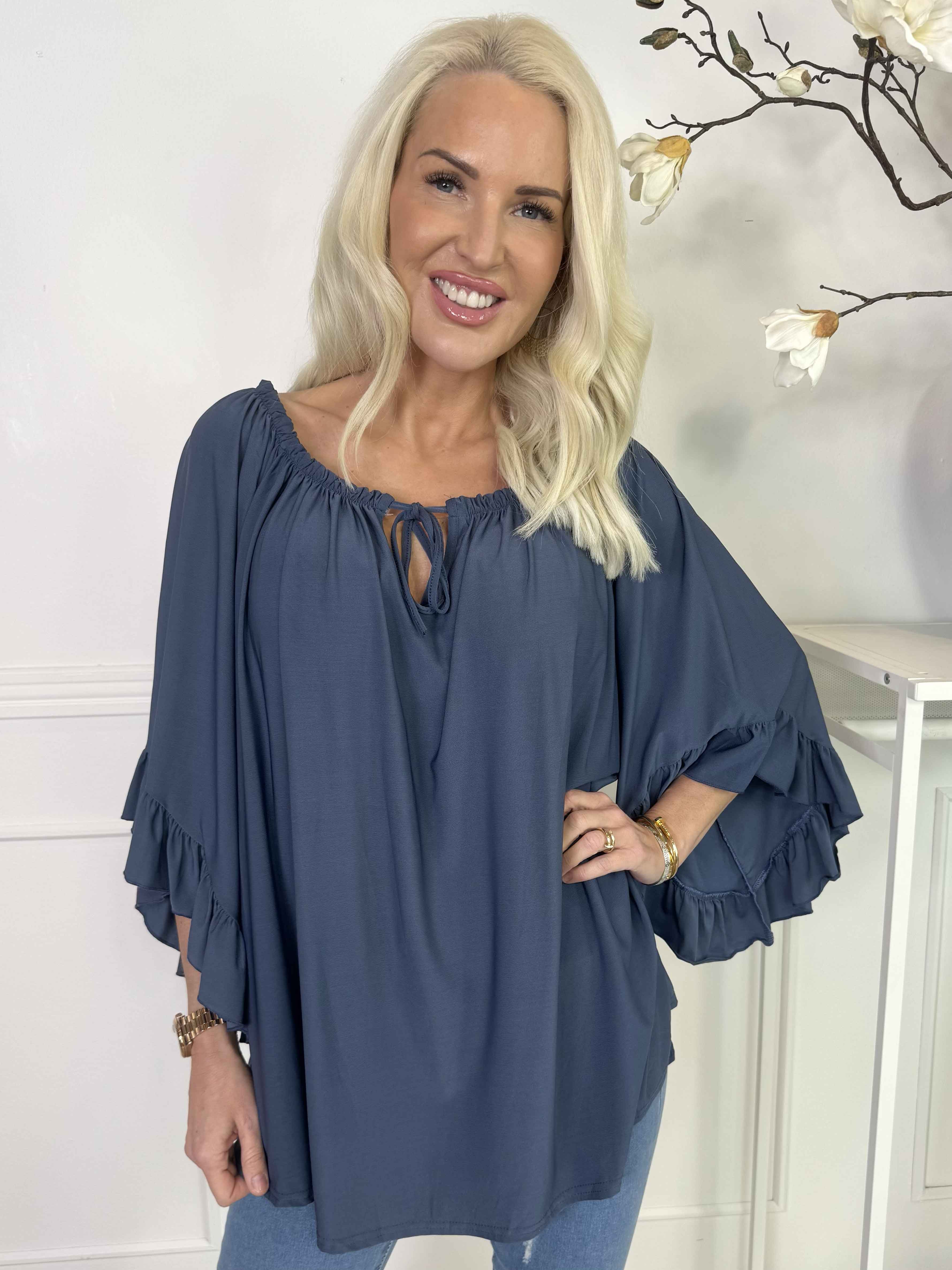 Anneli - Sød elastisk tunika med flæseærmer